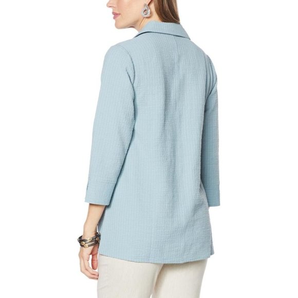 MarlaWynne Running Stitch Henley Popover in Stone Blue - Picture 3 of 8